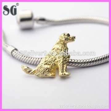 18K Golden Animal Dog World Silver Charm/Bead fit For European charm bracelet